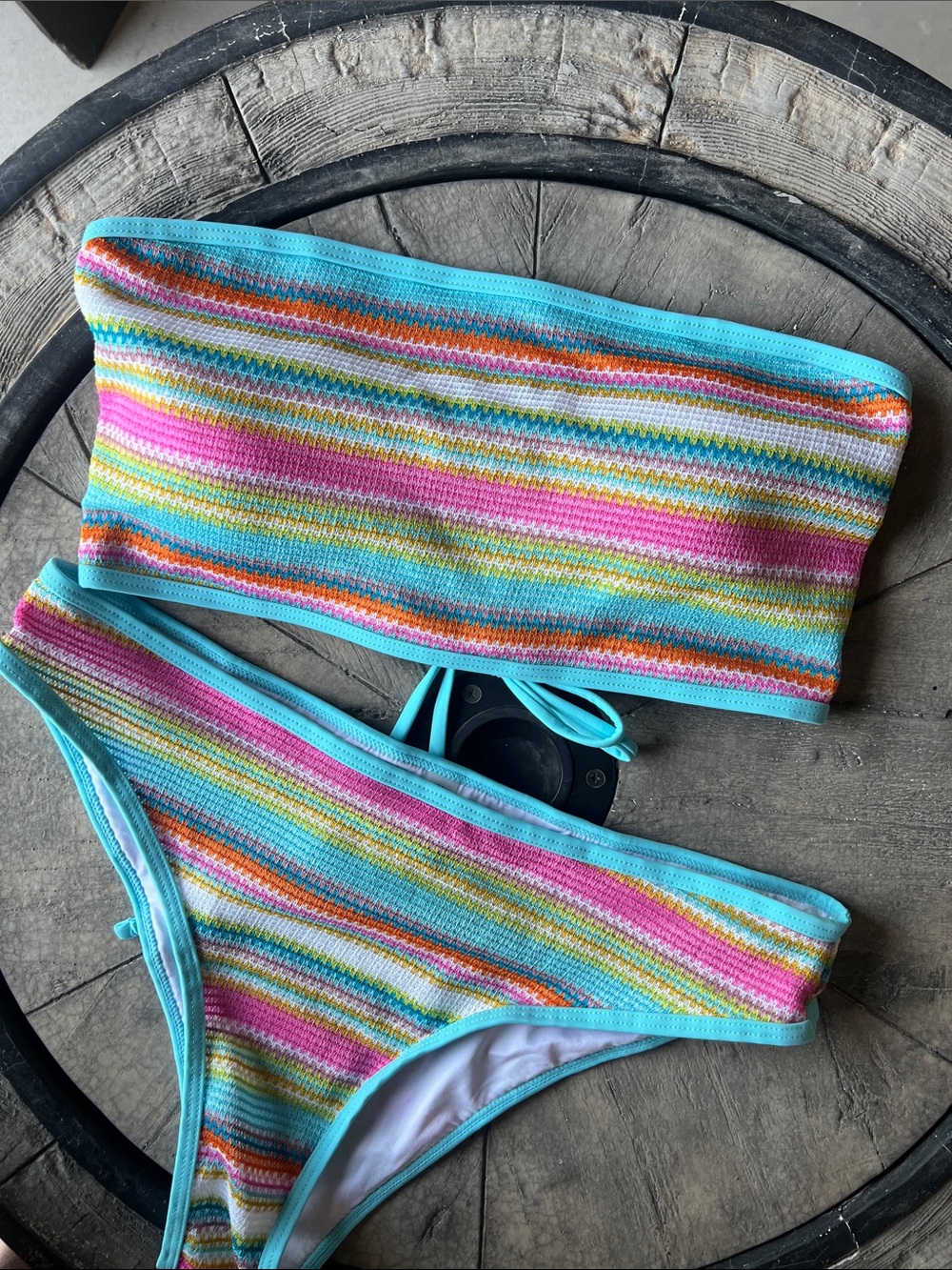 Zaful Multicolor Stripe Bikini with Turquoise Trim Large B32
